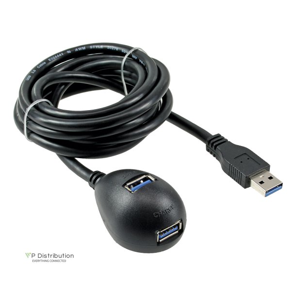 InLine USB 3.2 Cable Type A male to A female + Power with Stand black 1m