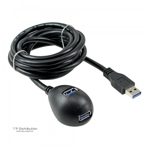 InLine USB 3.2 Cable Type A male to A female + Power with Stand black 2m