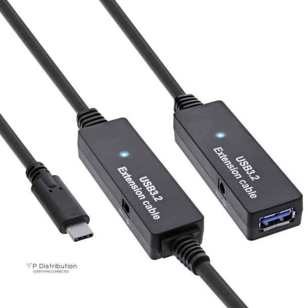 InLine&reg; USB 3.2 Gen.1 active extension, USB-C male to USB-A female, 15m