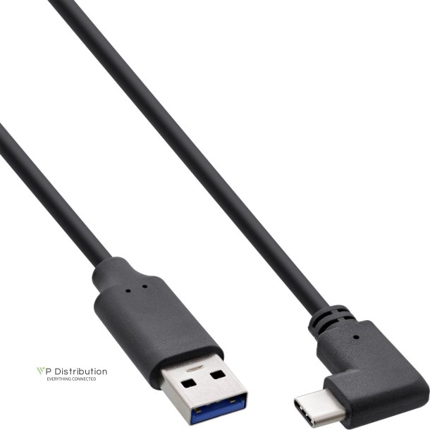 InLine USB 3.2 Cable, USB Type C male angled to A male, black, 1m