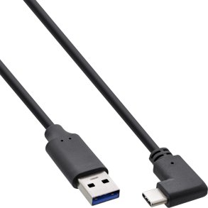 InLine USB 3.2 Cable, USB Type C male angled to A male, black, 0.5m