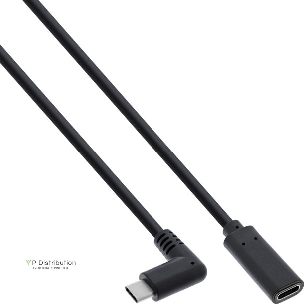 InLine USB 3.2 Cable, Type C male angled to female, black, 1m