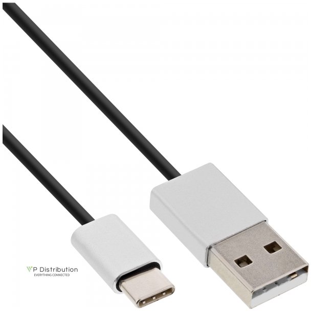 InLine USB 2.0 Cable, Type C plug to A plug, black/alu, flexible, 1m