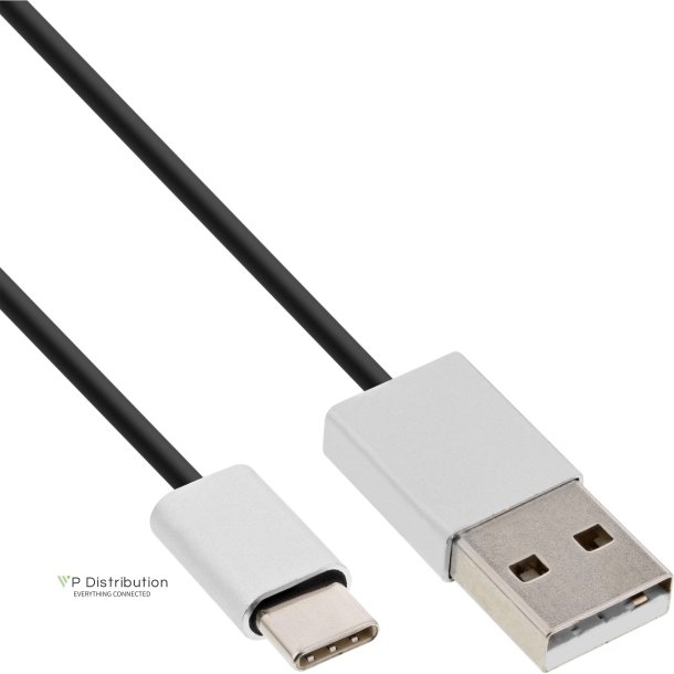 InLine USB 2.0 Cable, Type C plug to A plug, black/alu, flexible, 1.5m