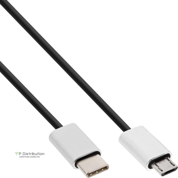 InLine USB 2.0 Cable, Type C plug to Micro-B plug, black/alu, flexible, 1.5m