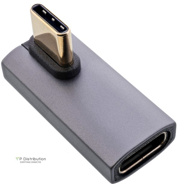 InLine&reg; USB4 adapter, USB-C plug/socket vertical right/left angled, alu, grey