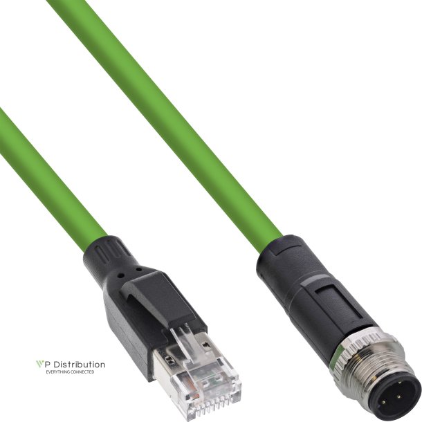 InLine&reg; Industrial network cable, M12 4-pin D-coded male plug to RJ45, PUR 5m
