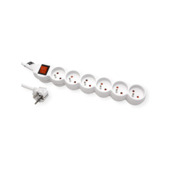VALUE UTE Power Strip long/round,+Switch white, 6x, CEE 7/7, 3m
