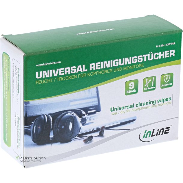 InLine&reg; Universal Cleaning Wipes wet/dry for headphones and monitors