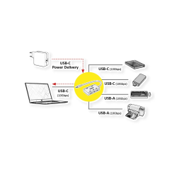 ROLINE USB3.2Gen2 Hub Type C, 4xPort (2xA+2xC)+PD