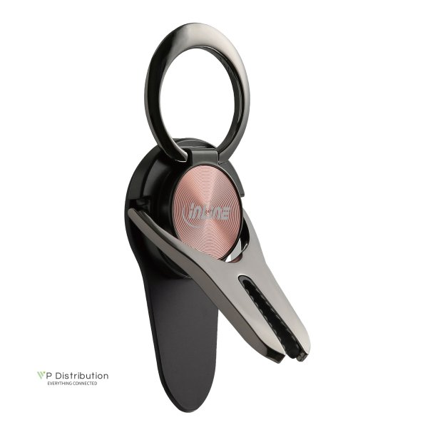 InLine&reg; smartphone 3-in-1 car holder, stand, finger holder, rosegold