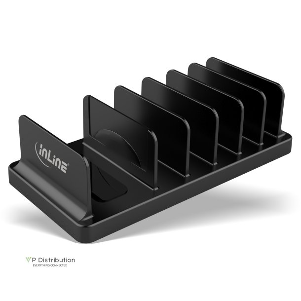 InLine&reg; multi stand with 6 compartments for desk / shelf, black