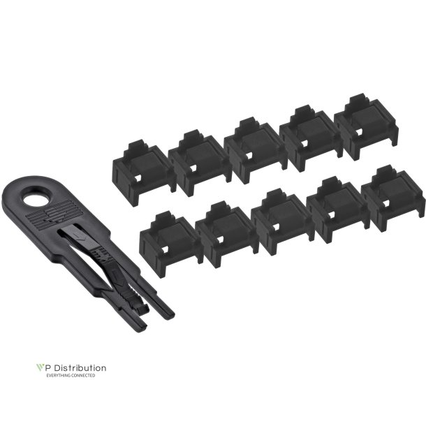 InLine&reg; RJ45 port blocker, starter set with 10 blockers and key, black