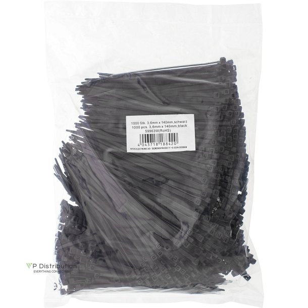 InLine&reg; Cable Ties length 140mm wide 3.6mm black 1000pcs