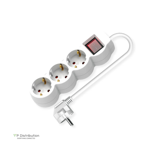VALUE Power Strip long/round,+Switch, white, 3x, CEE 7/7, 3m