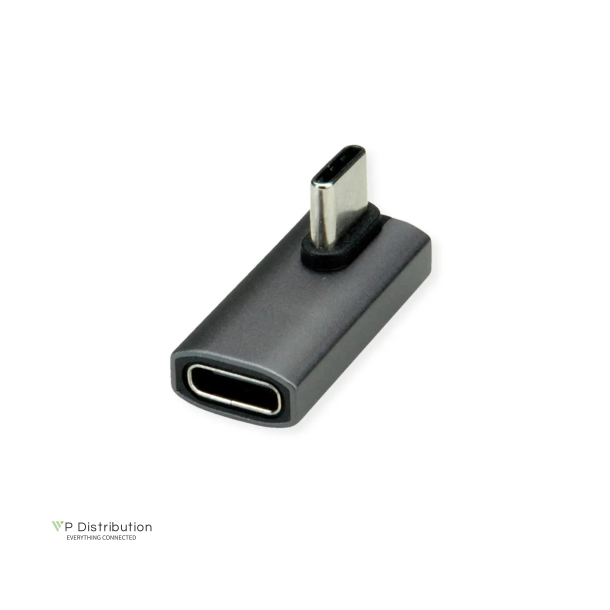 ROLINE USB4 40G Type C M ANGLE/F Adapter, Silver Grey ALU.