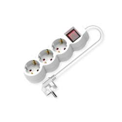 VALUE Power Strip long/round,+Switch, white, 3x, CEE 7/7, 1.5m