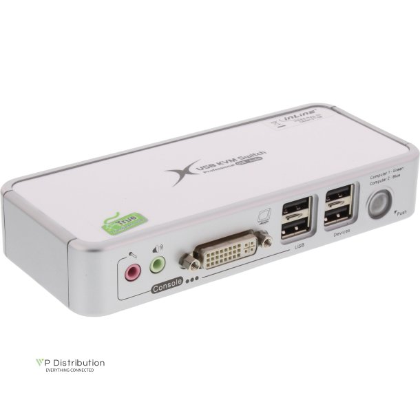 InLine&reg; Compact Desktop KVM Switch USB DVI 2 Port + Audio with Cables 1.2m