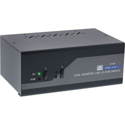 InLine Desktop KVM Switch, 2-port, Dual Monitor, Displayport 1.2 + HDMI 2.0, 4K, USB 3.0, Audio