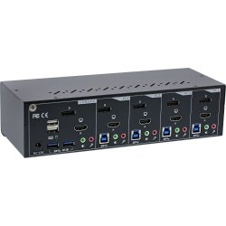 InLine KVM Desktop Switch, 4-port, Dual Monitor, DP 1.2+HDMI 2.0, 4K, USB 3.0, Audio