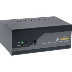 InLine KVM Desktop Switch, 2-port, Dual Monitor, HDMI 2.0, 4K, USB 3.0, Audio