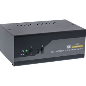 InLine KVM Desktop Switch, 2-port, Dual Monitor, HDMI 2.0, 4K, USB 3.0, Audio
