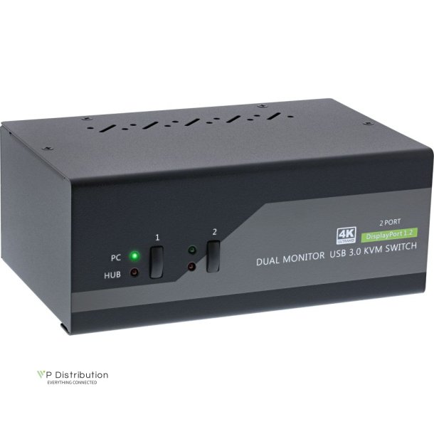 InLine Desktop KVM Switch, 2-port, Dual Monitor DisplayPort 1.2, 4K, USB 3.0, Audio