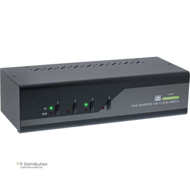 InLine Desktop KVM Switch, 4-port, Dual Monitor DisplayPort 1.2, 4K, USB 3.0, Audio