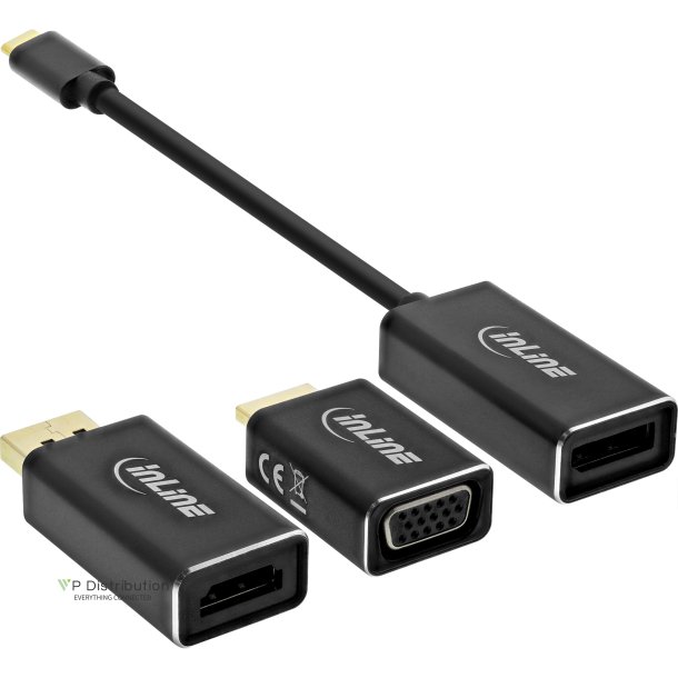 InLine&reg; USB Display Converter Set 6-in-1, USB Type-C male to DisplayPort female, HDMI, VGA (DP Alt Mode), 4K/60Hz, black, 0.2m