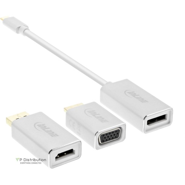 InLine&reg; USB Display Converter Set 6-in-1, USB Type-C male to DisplayPort female, HDMI, VGA (DP Alt Mode), 4K/60Hz, silver, 0.2m