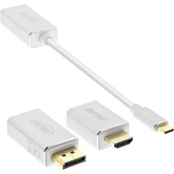 InLine&reg; USB Display Converter Set 6-in-1, USB Type-C male to DisplayPort female, HDMI, VGA (DP Alt Mode), 4K/60Hz, silver, 0.2m