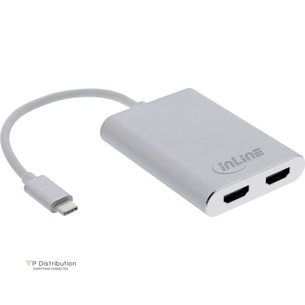 InLine&reg; USB Dual Display Converter, USB Type-C to 2x HDMI socket (DP Alt Mode), 4K, white, 0.1m