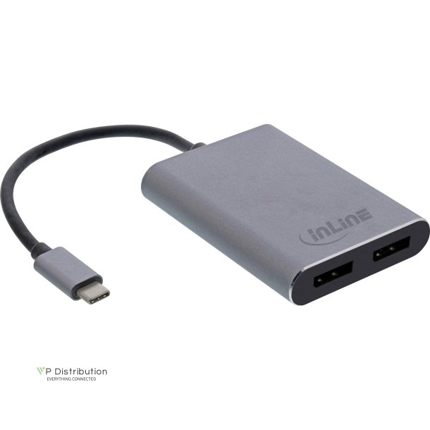 InLine&reg; USB Dual Display Converter, USB Type-C to 2x DisplayPort socket (DP Alt Mode), 4K, black, 0.1m