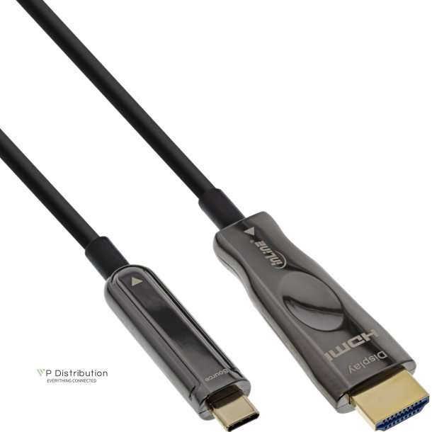 InLine USB Display AOC Cable, USB Type-C male to HDMI male (DP Alt Mode), 15m