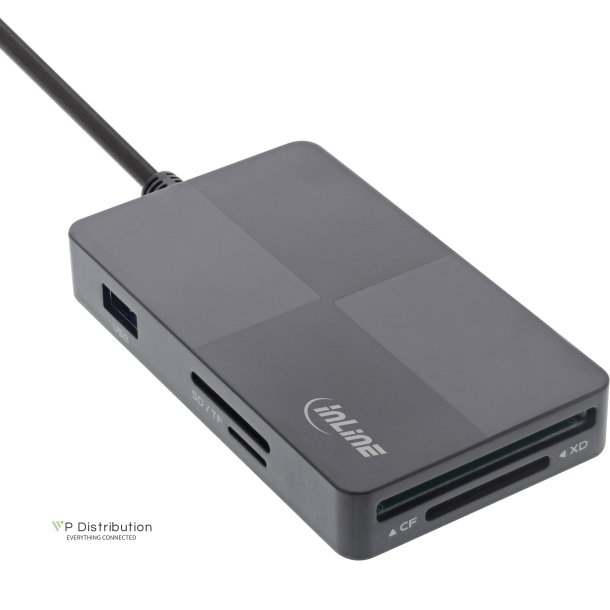 InLine&reg; USB 3.2 Multi Cardreader Hub, SD/TF/MS/XD/CF, 3-port USB-A, Dual
