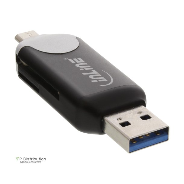 InLine&reg; USB3.0 Dual Cardreader, USB A and Micro-USB 2.0 for SDXC and microSDXC