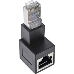 InLine patch cord adapter Cat.6A, RJ45 plug / socket, angled 90 downwards