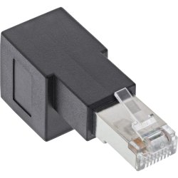 InLine patch cord adapter Cat.6A, RJ45 plug / socket, angled 90 downwards