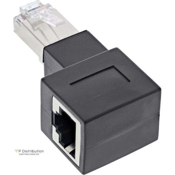 InLine&reg; patch cord adapter Cat.6A, RJ45 plug / socket, angled 90&deg; to the right