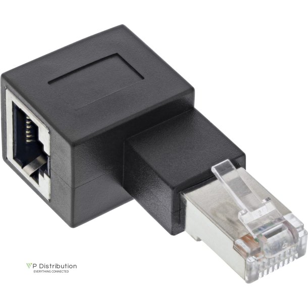 InLine&reg; patch cord adapter Cat.6A, RJ45 plug / socket, angled 90&deg; to the left