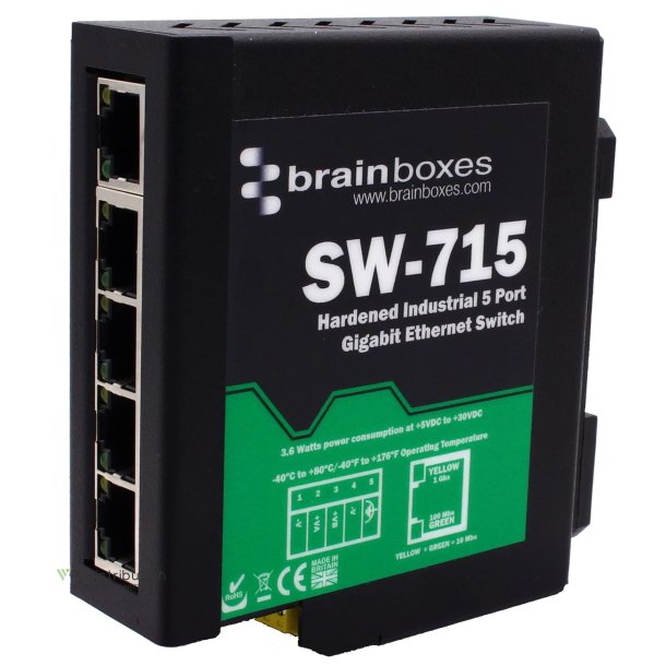 Brainboxes Hardened Industrial 5 Port Gigabit Ethernet Switch