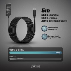 Active USB-C Extension Cable, 5m 5G, USB 3.2 Gen1, USB-C - USB-C (M/F)