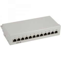 InLine Patch Panel Cat.5e table / wall assembly 12 Port light grey RAL7035