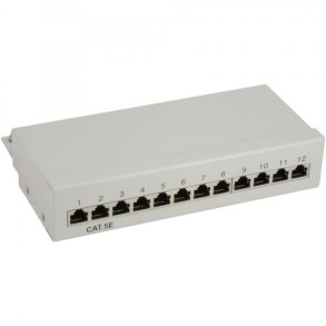 InLine Patch Panel Cat.5e table / wall assembly 12 Port light grey RAL7035