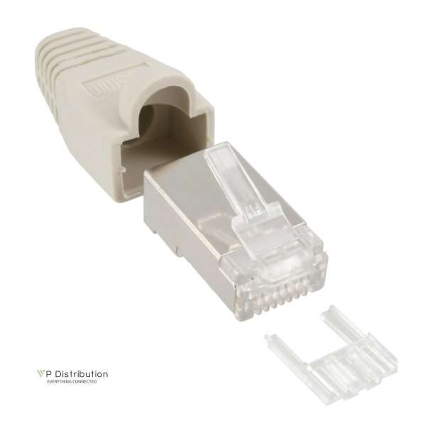 InLine&reg; Crimp Connector RJ45 8P8C shielded with threader + bend protection grey 10 pcs.