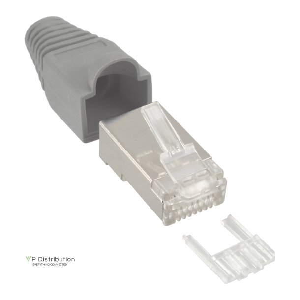 InLine&reg; Crimp Connector RJ45 8P8C shielded with threader + bend protection grey 10 pcs.