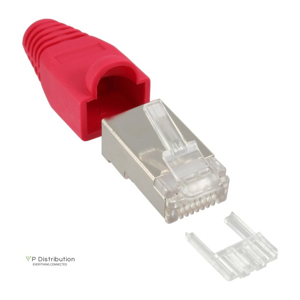 InLine&reg; Crimp Connector RJ45 shielded with bend protection + threader red 10 pcs.