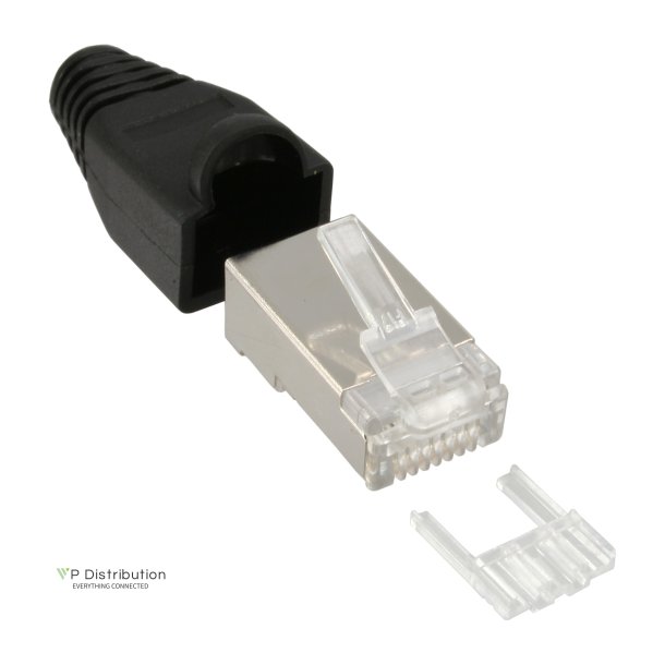 InLine&reg; Crimp Connector RJ45 8P8C shielded with threader + bend protection black 10 pcs.