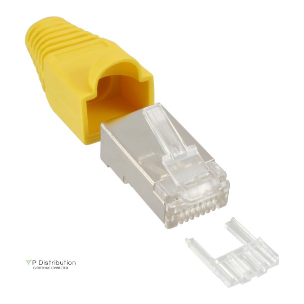 InLine&reg; Crimp Connector RJ45 8P8C shielded with threader + bend protection yellow 10 pcs.