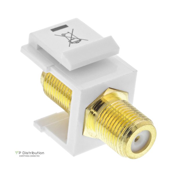 Keystone installation adapter, connection coupling for satellite cable, 2x F-sockets, white